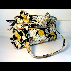Vera Bradly Retired “Dogwood”Black Gold Gray Double Strap Triple Compartment Bag